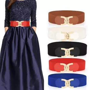 Women Ladies Wide Fashion Belt Women Black Cinch Waist Belt Elastic Stretch Gift - Picture 1 of 8