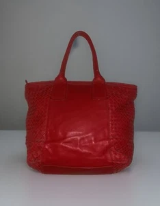 Francesco Biasia Leather Chunky Weave sides Zipper Red Shoulder Bag Purse Lg - Picture 1 of 14