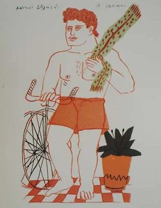 Alekos FASSIANOS : Cycliste à l'écharpe verte, Lithographie signée - Picture 1 of 5