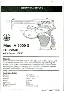 Bedienungsanleitung BERETTA Mod. A9000S CO2 Pistole Kal. 4,5mm / .177BB (292 - Bild 1 von 1