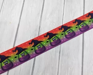 Grosgrain Ribbon 1.5 Halloween Witch Printed Fun Candy Corn Character Ribbon - Picture 1 of 1