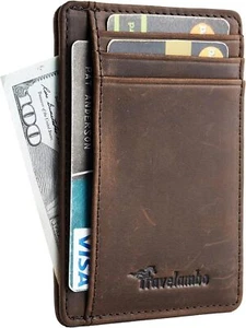 Front Pocket Minimalist Leather Slim Wallet RFID Blocking Medium Size Credit Deb - Picture 1 of 9