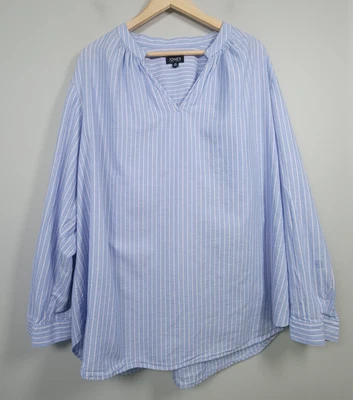 Jones New York Striped Popover Top Womens 3X Linen Cotton Blend Blue Pink - Image 1 of 4