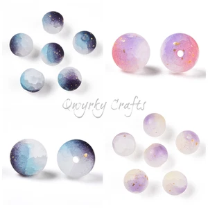 Frosted Glass Beads Two Tone With Gold Glitter Flecks 6mm x 100pcs 8mm x 50pcs - Picture 1 of 15