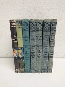7 Vtg Nancy Drew Blue Tweed Hardcover Book Lot 1930-60 Carolyn Keene Two w/ DJ - Foto 1 di 8
