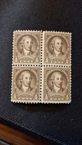 Scott #704, M/F/NH, block of 4, Olive Brown, Washington, .5 cent, P 11x10.5 - Picture 1 of 2