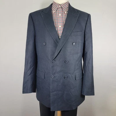 Abrigo Blazer Deportivo Alan River Para Hombre Doble Pecho Pico Azul Marino Seda Lana 44L Foto 1 de 4