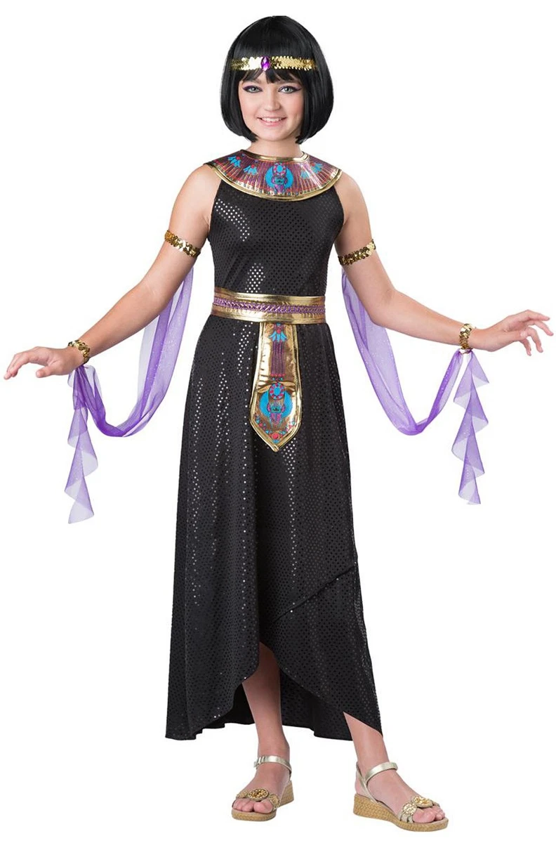 AMOBON Disfraz Cleopatra Niña Carnaval: Disfraz Egipcia Niña con Accesorios - Disfraces Cleopatra para Carnaval Carnival Cosplay Fiesta (Negro, S