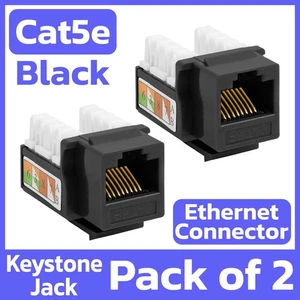 2 Pack Cat5e Keystone Jack Black Ethernet Jack Network Connector RJ45 Coupler - Picture 1 of 6