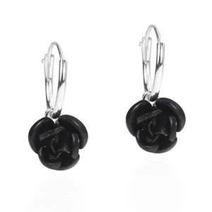 Pendientes de aro mini de plata .925 rosa floreciente negra - Imagen 1 de 4