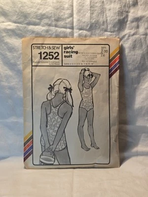 Stretch & Sew Pattern UNCUT #1252 Vintage Girls Racing Swimsuit 1970s - Image 1 of 3