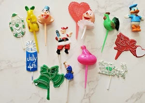 Vintage Cupcake Toppers Picks Mixed Lot 14 Plastic Clowns Santas Birds Bunny - Picture 1 of 8