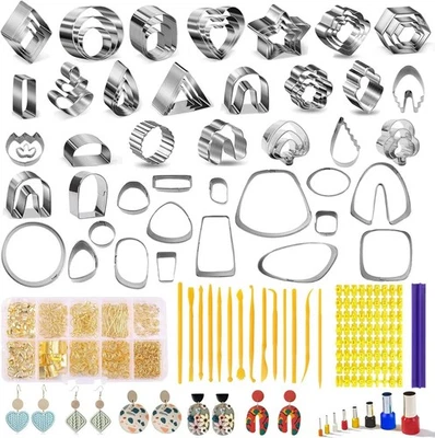  Kit para hacer pendientes de arcilla de 800 piezas, 67 moldes de arcilla polimérica de acero inoxidable Foto 1 de 4