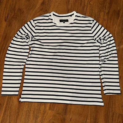 Camisa de manga larga Rag & Bone para hombre blanca negra a rayas talla mediana Foto 1 de 4