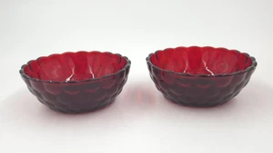 2 Anchor Hocking Royal Ruby Red Bubble Glass Berry Fruit Bowl 4 1/2" - Picture 1 of 4