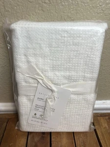 Pottery Barn White EURO SQUARE Waffle Weave Pillow Sham Flax Linen 26x26” NEW - Picture 1 of 2