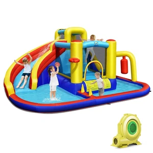 Costway Inflatable Kids Water Slide Wet Dry Bouncy Castle Center W/680W Blower - Picture 1 of 12