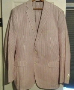 Brooks Brothers Seersucker Luxury Flush Pink & White Striped Summer Jacket w/ Mo - Picture 1 of 9