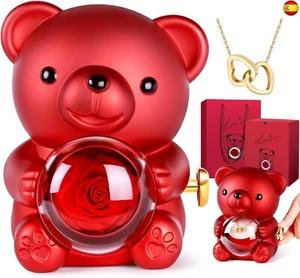 Caja de Regalo de Oso Rosa Preservada con Collar de corazón, Regalo Navidad - Imagen 1 de 7