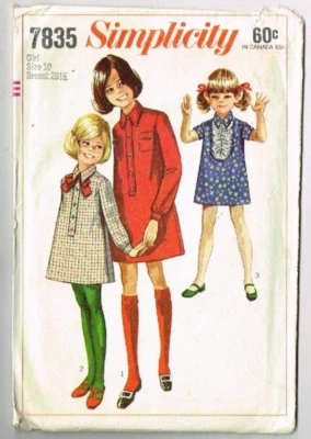 Girls Shirt Dress Simplicity 7835 Size 10 Breast 28.5" 1960's Vintage CC - Image 1 of 2