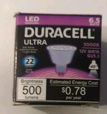 Duracell Ultra 500 DIMMABLE SOFT  White 25° MR16 LED Light Bulb  NEW  - Image 1 of 4