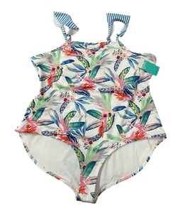 NEW Oasis One Piece Swimsuit Women's Plus Size 1X White Tropical Ruffle Bathing - Picture 1 of 12