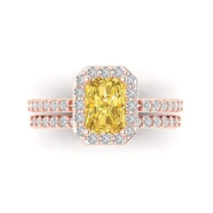 2.16 tcw Emerald Cut Engagement Ring for Women 14K Rose Gold Yellow Promise Ring - Bild 1 von 5