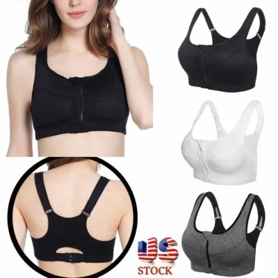 Women Zip Front Sports Bra High Impact Gym Fitness Yoga Padded Vest Gym Bra USA - Image 1 of 4