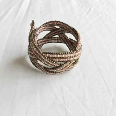 Brazalete Brazalete Mujer Rosa Claro Cuentas Trenzado Bronce Ajustable Separar Boho Foto 1 de 4