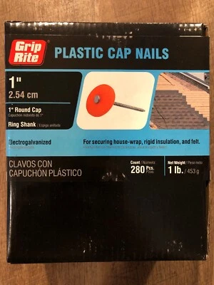(1 Lb / 280 CLAVOS) 1" Plástico Tapa Redonda Electro Galvanizado Anillo Vástago Clavo Foto 1 de 2