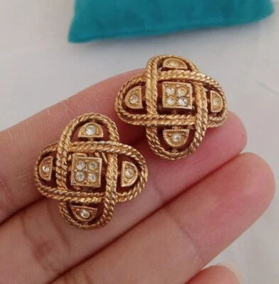 AVON*VINTAGE*TIC-TAC-TOE PIERCED EARRINGS W/RHINESTONE. - Image 1 of 3