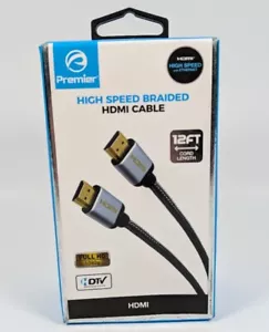 Premier High Speed Braided HDMI Cable 12' Ft w/ 24K Gold Plated Connectors 4K - Picture 1 of 5