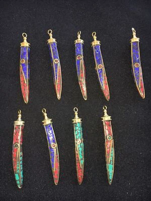 9 Piece Wholesale Lot INDIA Good luck Horn Pendant Lapiz Coral Turquoise:3” - Image 1 of 4