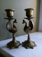 Super Pair Vintage Brass Peacock Candlesticks