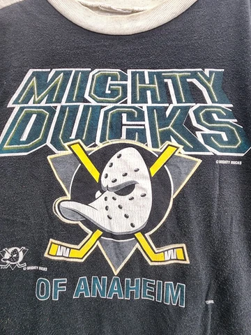 Vintage Anaheim Mighty Ducks Big Logo  Graphic Tee Shirt Large Distressed Cover