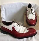 VTG Stacy Adams India Croc Emboss Leather Red & White Wingtip Oxfords 9 M