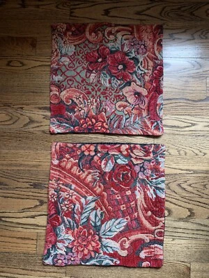 Vintage Set 2 Raymond Waites Tapestry Pillow Cover Exquisite Green Red Raised - Image 1 of 4