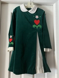VTG Florence Eiseman Green Velvet Red Heart Girls Dress Size 8 Celtic Irish L/S - Picture 1 of 11