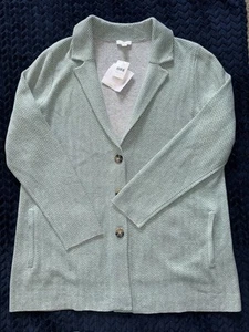 J. Jill Double-Knit Blazer Green Heather/Zinc Heather Chevron Stripe Size L NWT - Picture 1 of 9