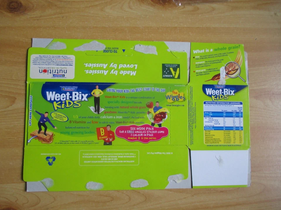 SANITARIUM EMPTY BOX: THE WIGGLES STICKER GAME  #1, (STICKER ENCLOSED UNDER FLAP - Image 1 of 2