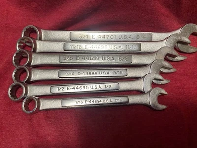 Juego de llaves combinadas SAE Craftsman 6 piezas serie E vintage raro de EE. UU. 12pt 7/16"-3/4 Foto 1 de 4
