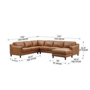 Hydeline Bella Top Grain Leather Right-Facing Sectional Sofa Cognac Right Chaise - Picture 1 of 5