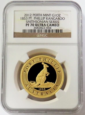 2012 GOLD PERTH MINT 1oz 1853 PT PHILLIP KANGAROO NGC PF 70 SMITHSONIAN SERIES - Image 1 of 2