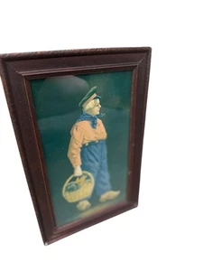 Ancien Hollandais de ferme rectangulaire en bois portant un panier avec légumes vert foncé - Photo 1/19