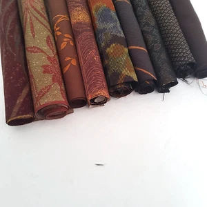 Bundle #147 Brown Vintage Silk Fabric Scraps Japanese Kimono Fabric Bag - Afbeelding 1 van 4