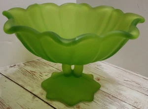Vintage Westmoreland WG Lotus Stemmed Candy Dish Compote Doric Satin Green Glass - Picture 1 of 10