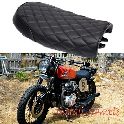 摩托车 咖啡馆 赛车 座椅 平 Brat 通用 适合本田 铃木 雅马哈 黑色 — 第 1/4 张图片