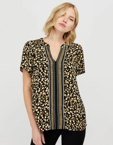 MONSOON Camillia Black Tan Animal Print Blouse Top - Medium M NEW 10-12 - Picture 1 of 5