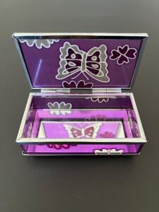 Pink Acrylic Mini Jewelry Box Butterfly Impression Hinged Lid Stainless Frame