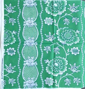 RARE OOP Jennifer Paganelli Flower Power Green Stripe Fabric Half Yard - Picture 1 of 2